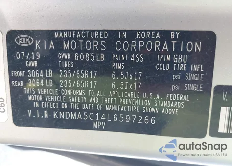 2020 Kia Sedona L из США, поврежденный, VIN KNDMA5C14L6597266